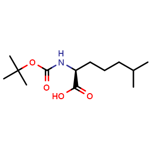 Chemical structure of Boc-(S)-2-amino-6-methylheptanoic acid , CAS 329270-49-7, AChemBlock Y235609