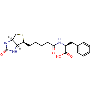 Chemical structure of N-Biotinyl-L-phenylalanine , CAS 231280-26-5, AChemBlock Y235622