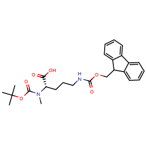 Chemical structure of N2-Boc-N2-methyl-N5-Fmoc-L-ornithine , CAS 233688-96-5, AChemBlock Y235628