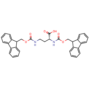 Chemical structure of (R)-2,4-Bis(Fmoc-amino)butanoic acid , CAS 1217645-10-7, AChemBlock Y235663