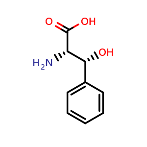 Chemical structure of (R)-b-Hydroxy-L-phenylalanine , CAS 6254-48-4, AChemBlock Y235671