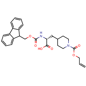 Chemical structure of (R)-a-(Fmoc-amino)-1-(allyloxycarbonyl)-4-piperidinepropanoic acid , CAS 1251903-87-3, AChemBlock Y235692