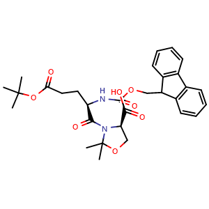 Chemical structure of 3-(1,1-Dimethylethyl) (γR,4R)-4-carboxy-γ-[[(9H-fluoren-9-ylmethoxy)carbonyl]amino]-2,2-dimethyl-δ-oxo-3-oxazolidinepentanoate , CAS 1988772-01-5, AChemBlock Y235699