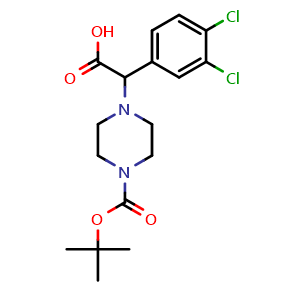 Chemical structure of a-(3,4-Dichlorophenyl)-4-Boc-1-piperazineacetic acid , CAS 885274-60-2, AChemBlock Y235705
