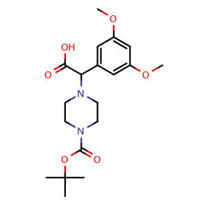 Chemical structure of a-(3,5-Dimethoxyphenyl)-4-Boc-1-piperazineacetic acid , CAS 885274-69-1, AChemBlock Y235710