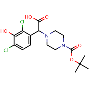 Chemical structure of a-(2,4-Dichlorophenyll)-4-Boc-1-piperazineacetic acid , CAS 885274-57-7, AChemBlock Y235712