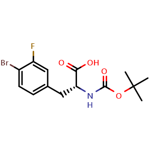 Chemical structure of N-Boc-4-bromo-3-fluoro-D-phenylalanine , CAS 1998645-50-3, AChemBlock Y235726