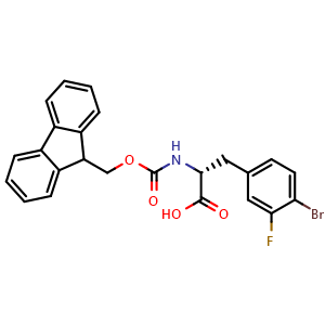 Chemical structure of N-Fmoc-4-bromo-3-fluoro-D-phenylalanine , CAS 1993360-50-1, AChemBlock Y235728