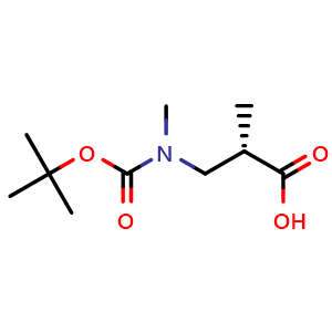 Chemical structure of N-Boc-(S)-3-(methylamino)-2-methylpropanoic acid , CAS 1318257-30-5, AChemBlock Y235738