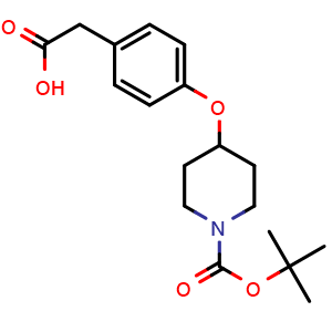 Chemical structure of 4-(1-Boc-4-piperidyloxy)phenylacetic acid , CAS 229001-15-4, AChemBlock Y235779