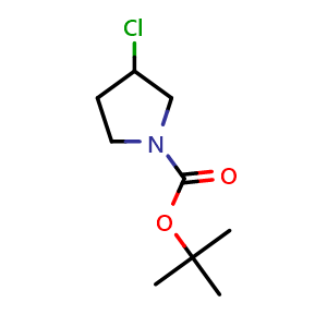 Chemical structure of 1-Boc-3-chloro-pyrrolidine , CAS 1289386-88-4, AChemBlock Y235794