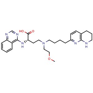 Chemical structure of (S)-4-[(2-Methoxyethyl)[4-(5,6,7,8-tetrahydro-1,8-naphthyridin-2-yl)butyl]amino]-2-(quinazolin-4-ylamino)butanoic acid , CAS 2376257-44-0, AChemBlock Y235826