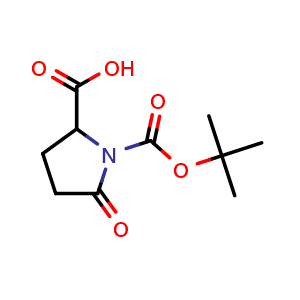 Chemical structure of 1-(tert-Butoxycarbonyl)-5-oxopyrrolidine-2-carboxylic acid , CAS 160401-16-1, AChemBlock Y235833