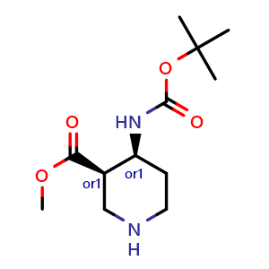 Chemical structure of cis-4-Boc-aMino-piperidine-3-carboxylic acid methyl ester , CAS 1217684-50-8, AChemBlock Y235837