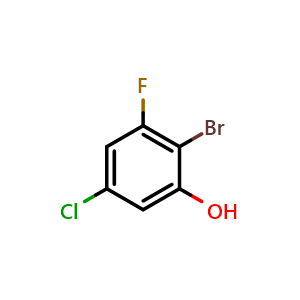 Chemical structure of 2-Bromo-5-chloro-3-fluorophenol , CAS 1805479-11-1, AChemBlock Y235847