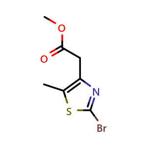 Chemical structure of Methyl 2-bromo-5-methyl-4-thiazoleacetate , CAS 496062-15-8, AChemBlock Y235890