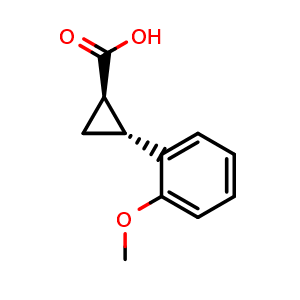 Chemical structure of rel-(1R,2R)-2-(2-Methoxyphenyl)cyclopropanecarboxylic acid , CAS 110826-01-2, AChemBlock Y235933