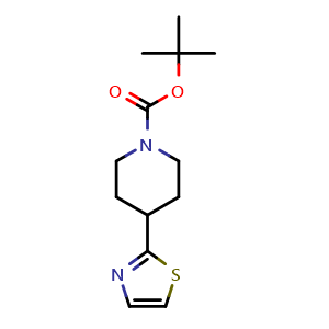 Chemical structure of tert-Butyl 4-(thiazol-2-yl)piperidine-1-carboxylate , CAS 951259-15-7, AChemBlock Y235952