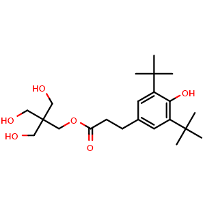 Chemical structure of 3-Hydroxy-2,2-bis(hydroxymethyl)propyl 3-(3,5-di-tert-butyl-4-hydroxyphenyl)propanoate , CAS 26347-98-8, AChemBlock Y235995