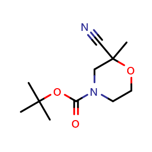 Chemical structure of tert-Butyl 2-cyano-2-methylmorpholine-4-carboxylate , CAS 2166539-35-9, AChemBlock Y235996
