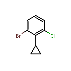 Chemical structure of 1-Bromo-3-chloro-2-cyclopropylbenzene , CAS 1434127-85-1, AChemBlock Y236019