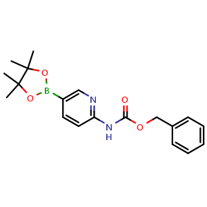 Chemical structure of Benzyl (5-(4,4,5,5-tetramethyl-1,3,2-dioxaborolan-2-yl)pyridin-2-yl)carbamate , CAS 1218790-32-9, AChemBlock Y236044