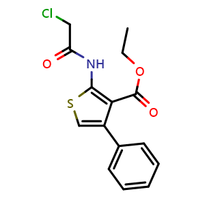 Chemical structure of Ethyl 2-(2-chloroacetamido)-4-phenylthiophene-3-carboxylate , CAS 77261-21-3, AChemBlock Y236088