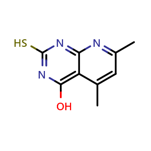 Chemical structure of 5,7-Dimethyl-2-sulfanylpyrido[2,3-d]pyrimidin-4-ol , CAS 49600-56-8, AChemBlock Y236111