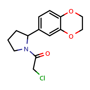 Chemical structure of 2-Chloro-1-[2-(2,3-dihydro-1,4-benzodioxin-6-yl)pyrrolidin-1-yl]ethan-1-one , CAS 793679-02-4, AChemBlock Y236117