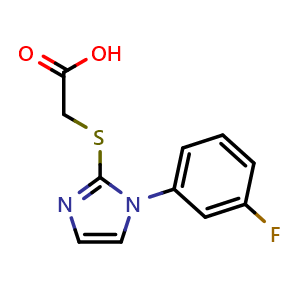 Chemical structure of 2-{[1-(3-Fluorophenyl)-1h-imidazol-2-yl]sulfanyl}acetic acid , CAS 851879-33-9, AChemBlock Y236119