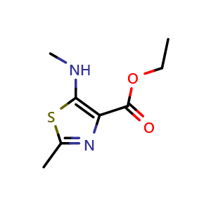 Chemical structure of Ethyl 2-methyl-5-(methylamino)thiazole-4-carboxylate , CAS 128242-99-9, AChemBlock Y236128