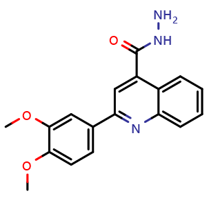 Chemical structure of 2-(3,4-Dimethoxyphenyl)quinoline-4-carbohydrazide , CAS 350997-66-9, AChemBlock Y236135