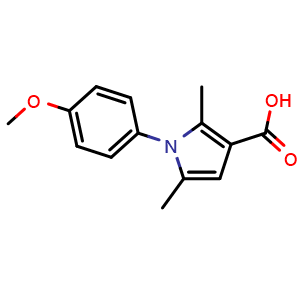 Chemical structure of 1-(4-Methoxyphenyl)-2,5-dimethyl-1H-pyrrole-3-carboxylic acid , CAS 3807-58-7, AChemBlock Y236141