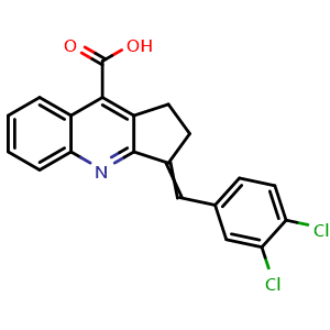 Chemical structure of 3-(3,4-Dichlorobenzylidene)-2,3-dihydro-1H-cyclopenta[b]quinoline-9-carboxylic acid , CAS 380574-48-1, AChemBlock Y236150