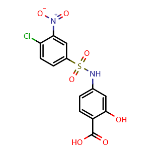 Chemical structure of 4-((4-Chloro-3-nitrophenyl)sulfonamido)-2-hydroxybenzoic acid , CAS 328028-09-7, AChemBlock Y236151
