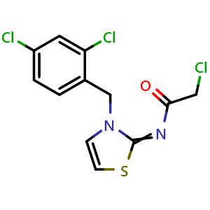 Chemical structure of 2-Chloro-N-[3-[(2,4-dichlorophenyl)methyl]-2(3H)-thiazolylidene]acetamide , CAS 731827-29-5, AChemBlock Y236164