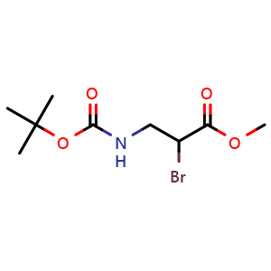 Chemical structure of Methyl 2-bromo-3-((tert-butoxycarbonyl)amino)propanoate , CAS 1207950-16-0, AChemBlock Y236189