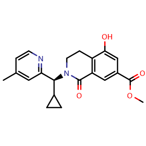Chemical structure of (S)-Methyl 2-(cyclopropyl(4-methylpyridin-2-yl)methyl)-5-hydroxy-1-oxo-1,2,3,4-tetrahydroisoquinoline-7-carboxylate , CAS 2766993-11-5, AChemBlock Y236201