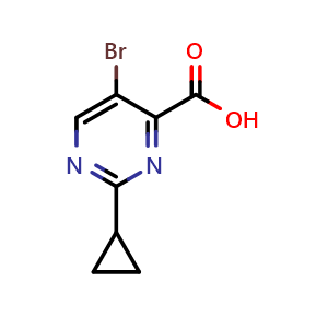 Chemical structure of 2-Cyclopropyl-5-bromopyrimidine-4-carboxylic acid , CAS 304902-95-2, AChemBlock Y236221