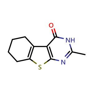 Chemical structure of 2-Methyl-5,6,7,8-tetrahydrobenzo[4,5]thieno[2,3-d]pyrimidin-4(3H)-one , CAS 19819-15-9, AChemBlock Y236241