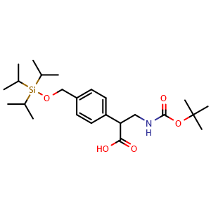 Chemical structure of 3-((tert-Butoxycarbonyl)amino)-2-(4-(((triisopropylsilyl)oxy)methyl)phenyl)propanoic acid , CAS 1253955-24-6, AChemBlock Y236247