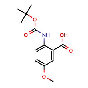 Chemical structure of 2-((tert-Butoxycarbonyl)amino)-5-methoxybenzoicacid , CAS 262614-64-2, AChemBlock Y236286