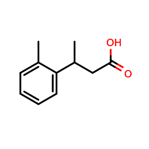 Chemical structure of 3-(2-Methylphenyl)butanoic acid , CAS 72851-31-1, AChemBlock Y236361