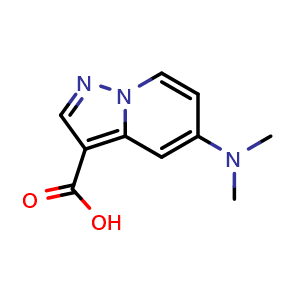 Chemical structure of 5-(Dimethylamino)pyrazolo[1,5-a]pyridine-3-carboxylic acid , CAS 1354961-87-7, AChemBlock Y236371