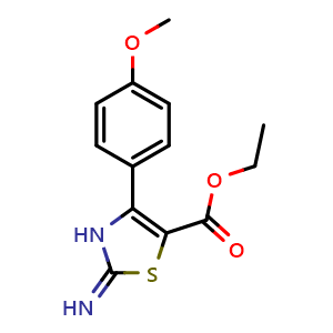Chemical structure of Ethyl 2-imino-4-(4-methoxyphenyl)-2,3-dihydrothiazole-5-carboxylate , CAS 380626-32-4, AChemBlock Y236373