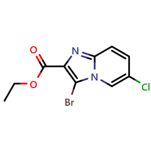 Chemical structure of Ethyl 3-bromo-6-chloroimidazo[1,2-a]pyridine-2-carboxylate , CAS 861208-16-4, AChemBlock Y236381