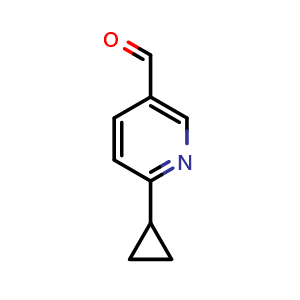 Chemical structure of 6-Cyclopropylnicotinaldehyde , CAS 75097-19-7, AChemBlock Y236399