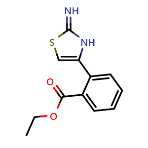 Chemical structure of Ethyl 2-(2-imino-2,3-dihydrothiazol-4-yl)benzoate , CAS 339010-09-2, AChemBlock Y236405