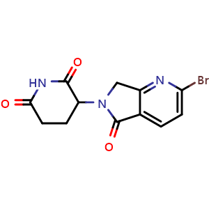 Chemical structure of 3-(2-Bromo-5-oxo-5H-pyrrolo[3,4-b]pyridin-6(7H)-yl)piperidine-2,6-dione , CAS 2229724-66-5, AChemBlock Y236407