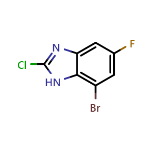 Chemical structure of 7-Bromo-2-chloro-5-fluoro-1H-benzo[d]imidazole , CAS 1239720-18-3, AChemBlock Y236444